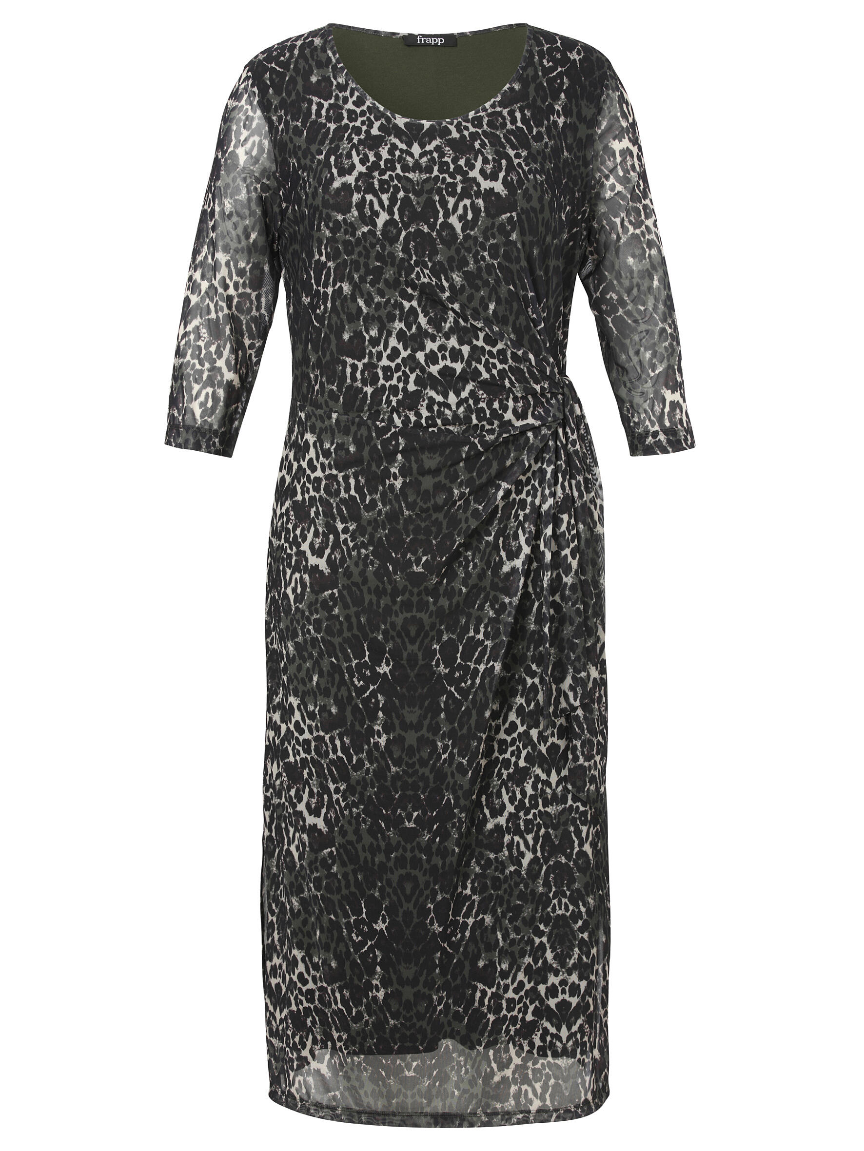 Frapp - Kleid Rundhals 3/4 Arm Druck khaki multicolor - Gr. - 50 von Frapp
