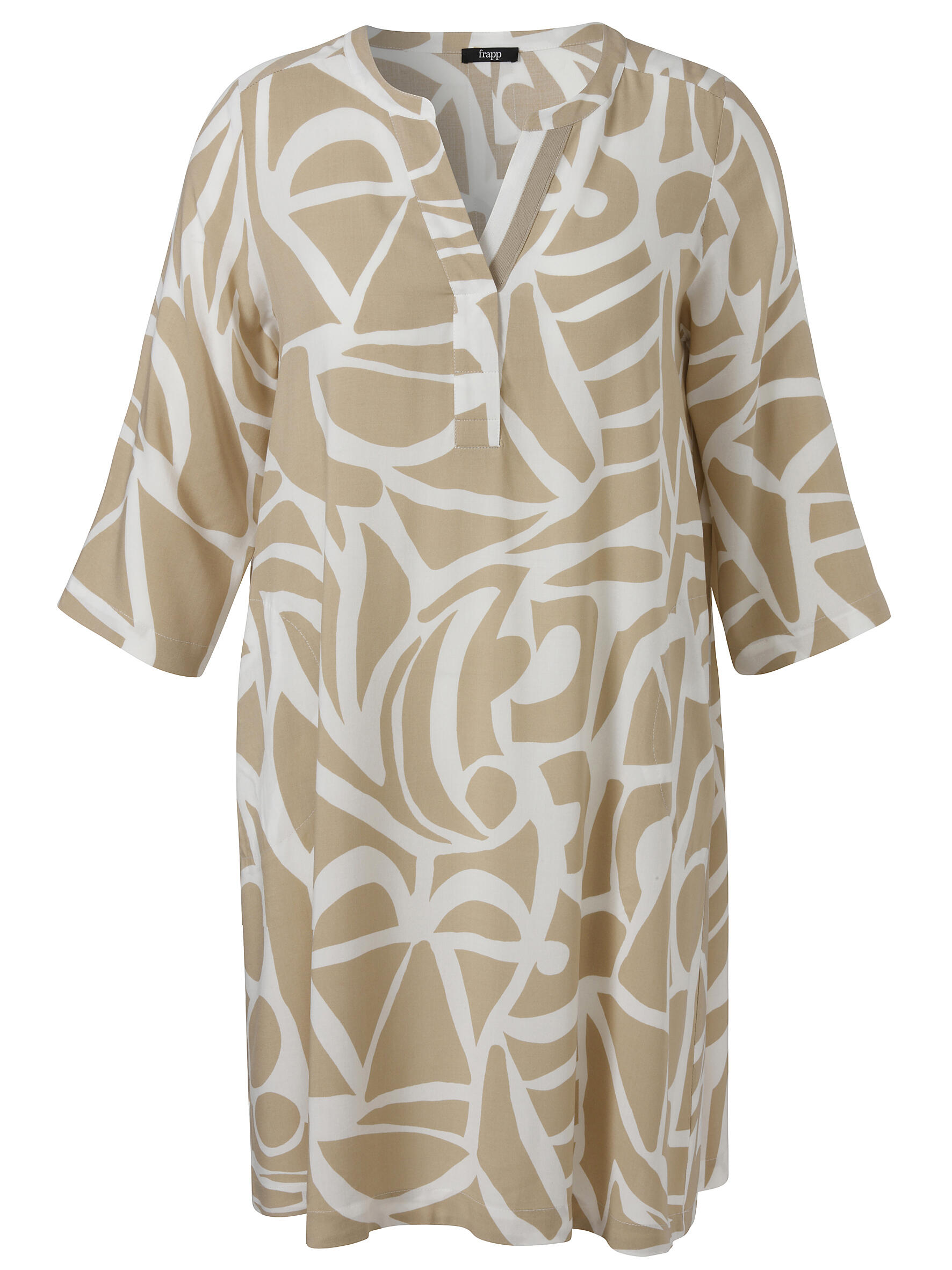 Frapp - Kleid V-Ausschnitt 3/4 Arm Druck powder / offwhite - Gr. - 50 von Frapp