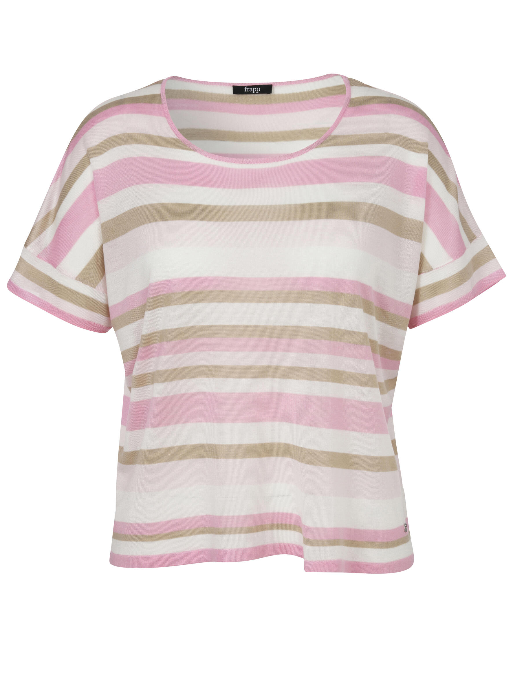 Frapp - Pullover Rundhals 1/2 Arm Ringel überschnittene Schulter soft pink multicolor - Gr. - 44 von Frapp