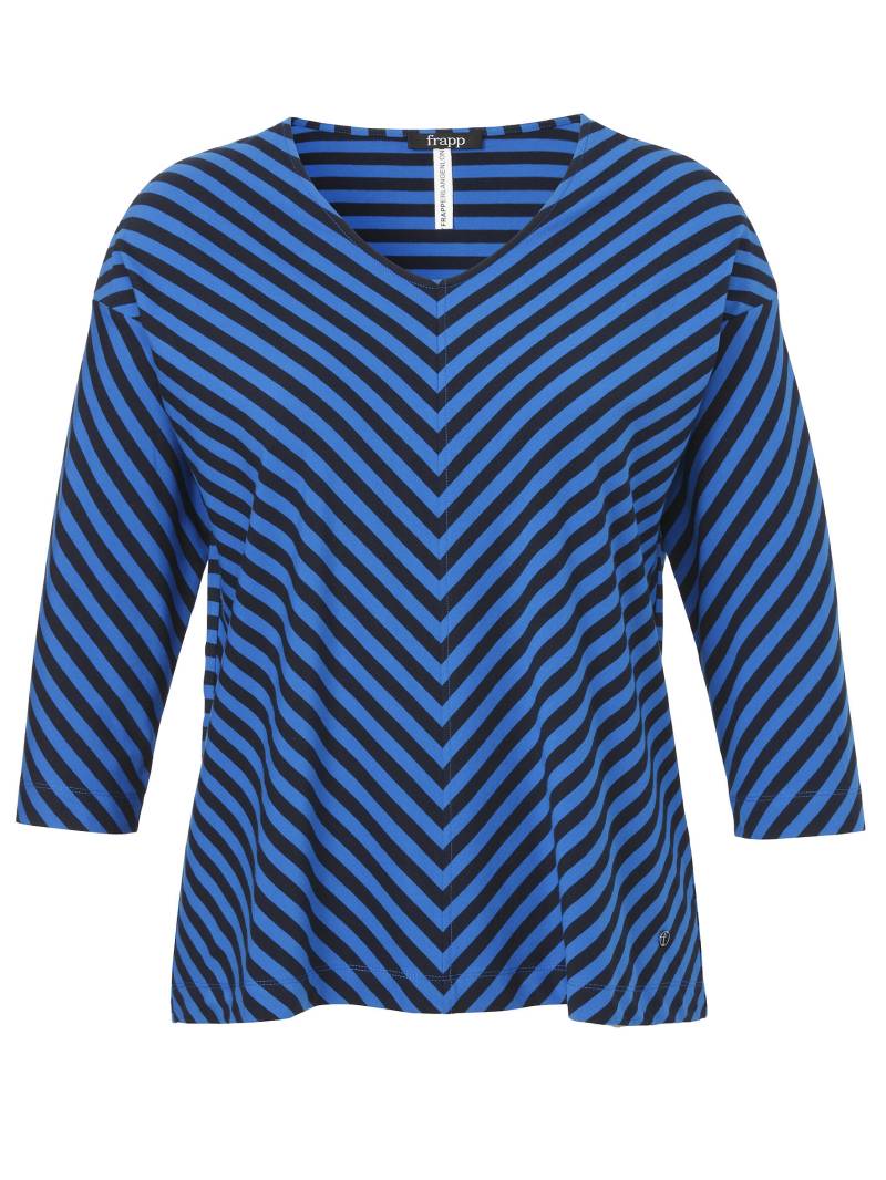 Frapp - T-Shirt V-Ausschnitt 3/4 Arm Ringel navy / azur - Gr. - 44 von Frapp