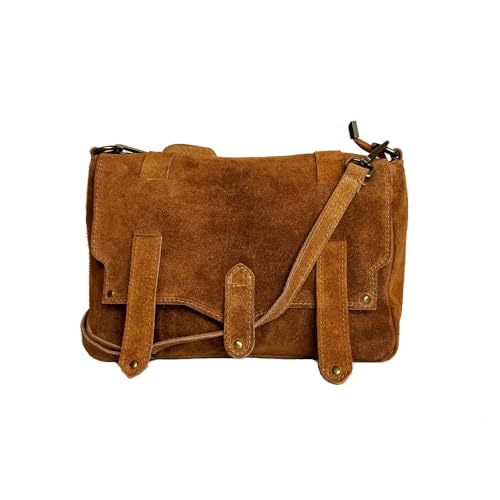 FrasiBags Damen-Umhängetasche aus echtem Wildleder – Messenger-Stil mit Klappe und verstellbarem Schultergurt – Made in Italy – elegant, geräumig, Magnetverschluss – 32 x 20 x 11 cm, Leder von FrasiBags