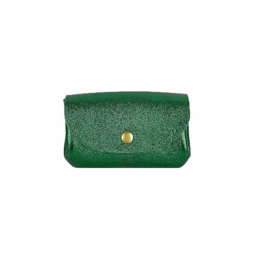 FrasiBags Mini-Akkordeon-Geldbörse mit Doppelfach und 3 Taschen aus echtem metallisiertem Leder, hergestellt in Italien, grün, geldbörse von FrasiBags