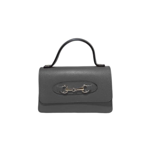 FrasiBags Mini-Tasche für Damen, echtes Leder, hergestellt in Italien, elegant mit abnehmbarem goldfarbenem Schultergurt – Handtasche oder Schulter für Zeremonien, Abende, besondere Anlässe, grau von FrasiBags