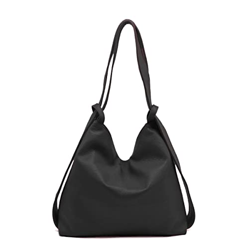 FrasiBags Schultertasche umwandelbar in Rucksack aus echtem Leder, 2-in-1-Rucksack, Damen-Rucksackhandtaschen, Rucksacktasche Damen Made in Italy, Schwarz, 36.5x36x10.5cm von FrasiBags