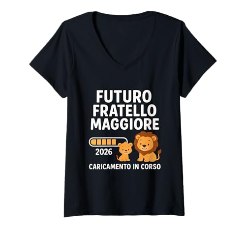 Damen Kind älterer Bruder Großer Bruder 2026 Löwen T-Shirt mit V-Ausschnitt von Fratello Maggiore 2026 Regalo Secondo Bambino