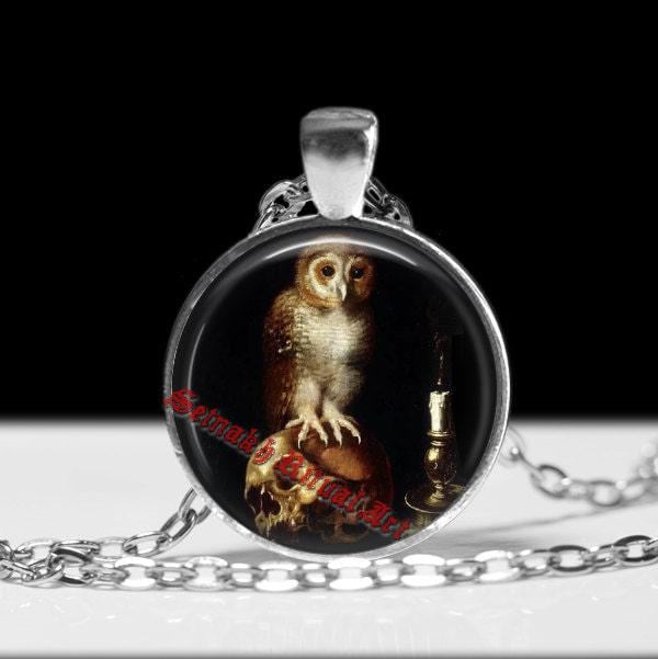 Memento Mori Halskette, Eulen Und Totenkopf Anhänger, Illustration, Gothic Schmuck, Schmuck #317 von FraterSetnakh