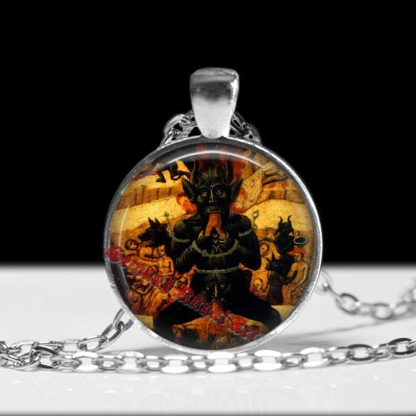 Satan Verschlingt Menschen Anhänger, Teufel Halskette, Schmuck, Mittelalterlich, Okkulter Talisman, Höllenbild, Dämonen Illustration #306 von FraterSetnakh
