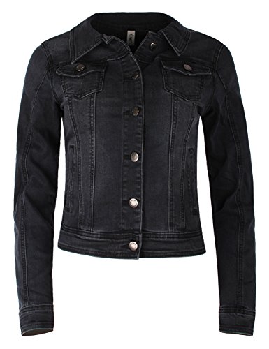 Fraternel Damen Jacke Jeansjacke Denim Jacket talliert Stretch Schwarz 4XL / 48 von Fraternel