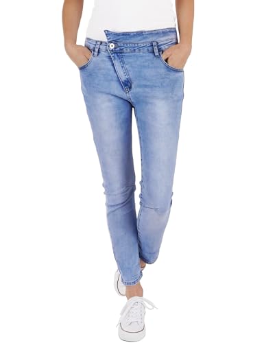Fraternel Damen Jeans Hose Relaxed fit schräger Zipper Hellblau S von Fraternel