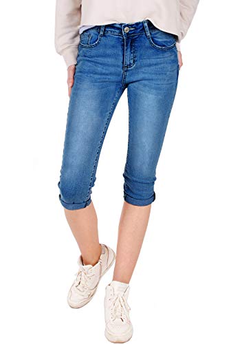 Fraternel Damen Jeans Hose Shorts Capri Knielang Stretch Blau XXL von Fraternel