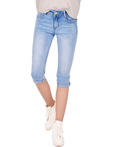 Fraternel Damen Jeans Hose Shorts Capri Knielang Stretch Hellblau S von Fraternel