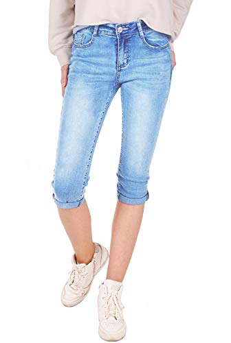 Fraternel Damen Jeans Hose Shorts Capri Knielang Stretch Hellblau S von Fraternel