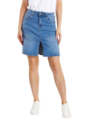 Fraternel Damen Jeans Rock kurz mit Schlitz Bleistift Stretch Blau M von Fraternel
