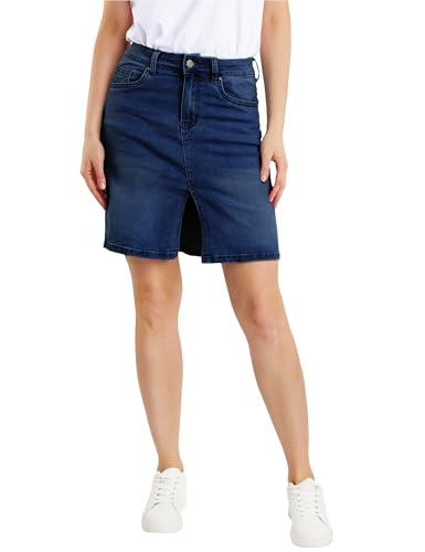 Fraternel Damen Jeans Rock kurz mit Schlitz Bleistift Stretch Dunkelblau L von Fraternel