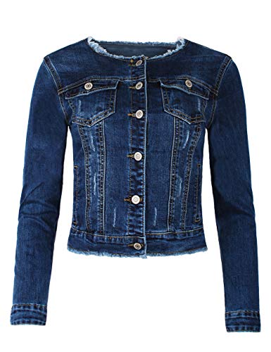 Fraternel Damen Jeansjacke ausgefranst Vintage Stretch Blau L von Fraternel