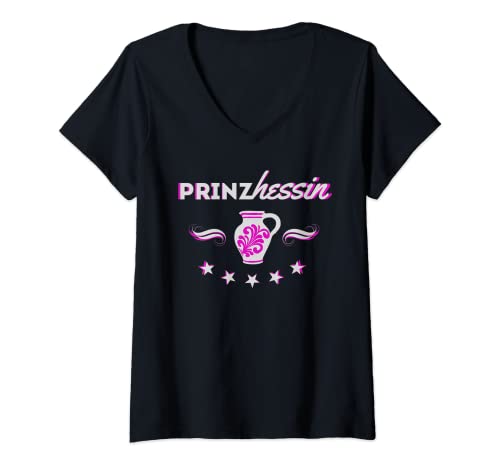 Damen Süßes Bembel Äppelwoi Frauen Prinzessin Hessen T-Shirt mit V-Ausschnitt Damen Süßes Bembel Äppelwoi Frauen Prinzessin Hessen T-Shirt mit V-Ausschnitt von Frau Bembel Girls Apfelweinfest Oktoberfest Design