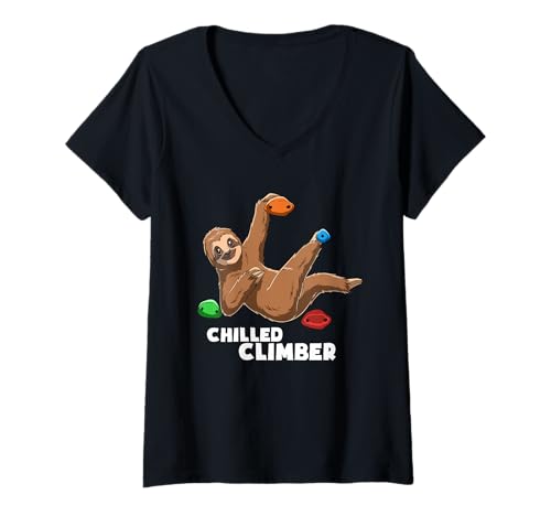 Damen Bouldern und Felsklettern Faultier T-Shirt mit V-Ausschnitt Damen Bouldern und Felsklettern Faultier T-Shirt mit V-Ausschnitt von Frau Bouldern und Klettern Shirt