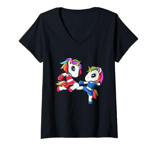 Damen Lustiger Muay Thai Kickboxing und Thai Boxing Koala T-Shirt mit V-Ausschnitt von Frau Einhorn Muay Thai Outfit