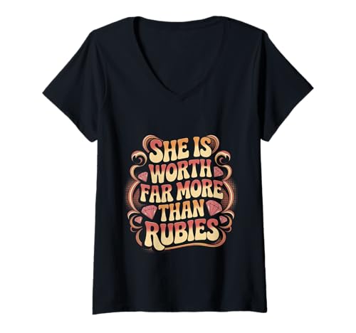 Damen She is Worth Far More Than Rubies Christliche Frauen - T-Shirt mit V-Ausschnitt Damen She is Worth Far More Than Rubies Christliche Frauen - T-Shirt mit V-Ausschnitt von Frau Glaube Empowerment Botschaft