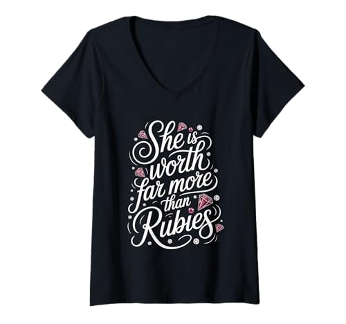 Damen She is Worth Far More Than Rubies Christliche Frauen - T-Shirt mit V-Ausschnitt Damen She is Worth Far More Than Rubies Christliche Frauen - T-Shirt mit V-Ausschnitt von Frau Glaube Empowerment Botschaft