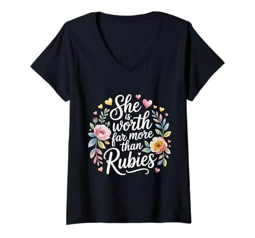 Damen She is Worth Far More Than Rubies Christliche Frauen |- T-Shirt mit V-Ausschnitt Damen She is Worth Far More Than Rubies Christliche Frauen |- T-Shirt mit V-Ausschnitt von Frau Glaube Empowerment Botschaft