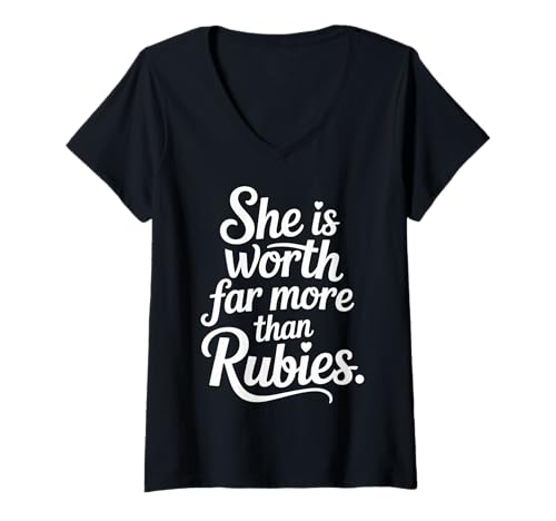 Damen She is Worth Far More Than Rubies Christliche Frauen - T-Shirt mit V-Ausschnitt Damen She is Worth Far More Than Rubies Christliche Frauen - T-Shirt mit V-Ausschnitt von Frau Glaube Empowerment Botschaft