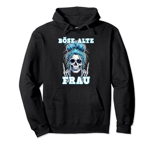 Böse alte Frau Mädchen Pommesgabel Schädel Sarkasmus Ironie Pullover Hoodie von Frau Mädchen Biker Tattoo Böse alte Frau Motorrad