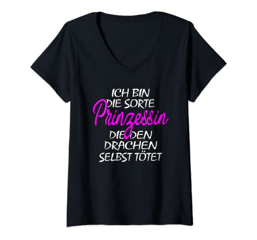 Damen Ich bin die Sorte Prinzessin, die den Drachen selber tötet T-Shirt mit V-Ausschnitt Damen Ich bin die Sorte Prinzessin, die den Drachen selber tötet T-Shirt mit V-Ausschnitt von Frau Mann selbstbewusst witzig lustig Zitat Spruch
