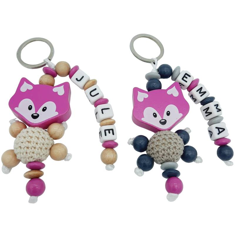 Schlüsselanhänger Mit Name 3D Fuchs Für Mädchen Pink Personalisiert Gravur Schulranzen Baby Kind Unterwegs Kindergartentasche Namensanhänger von FrauElse