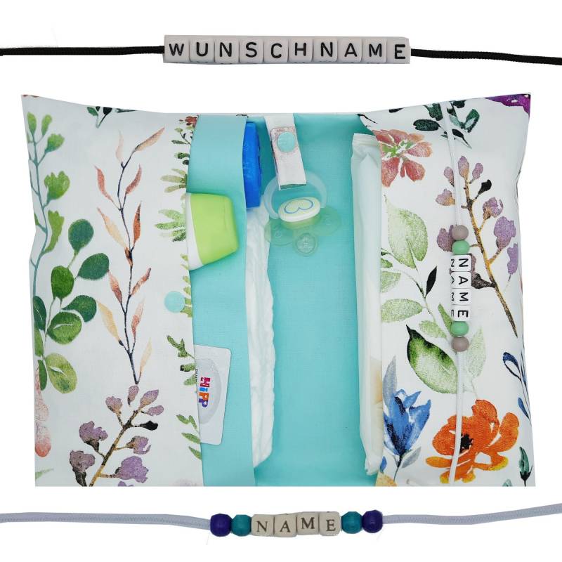 Windeltasche Mit Name To Go Wickeltasche Bunte Wiese Blumen Zwillinge Windeletui Geschenk Geburt Baby Taufe Unterwegs Mädchen Personalisiert von FrauElse