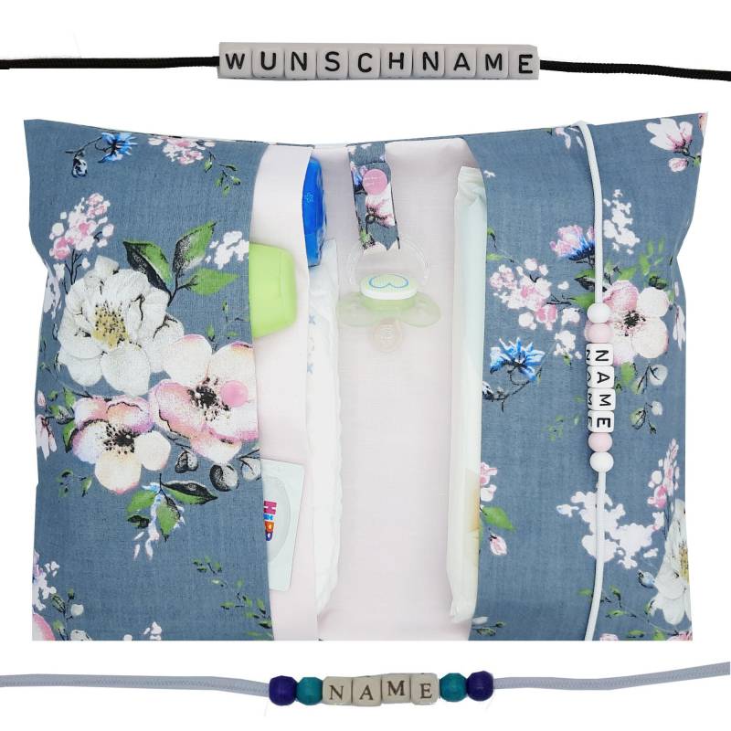 Windeltasche Mit Name To Go Wickeltasche Xxl Blüte Blumen Boho Vintage Zwillinge Geschenk Geburt Baby Taufe Unterwegs Mädchen Personalisiert von FrauElse