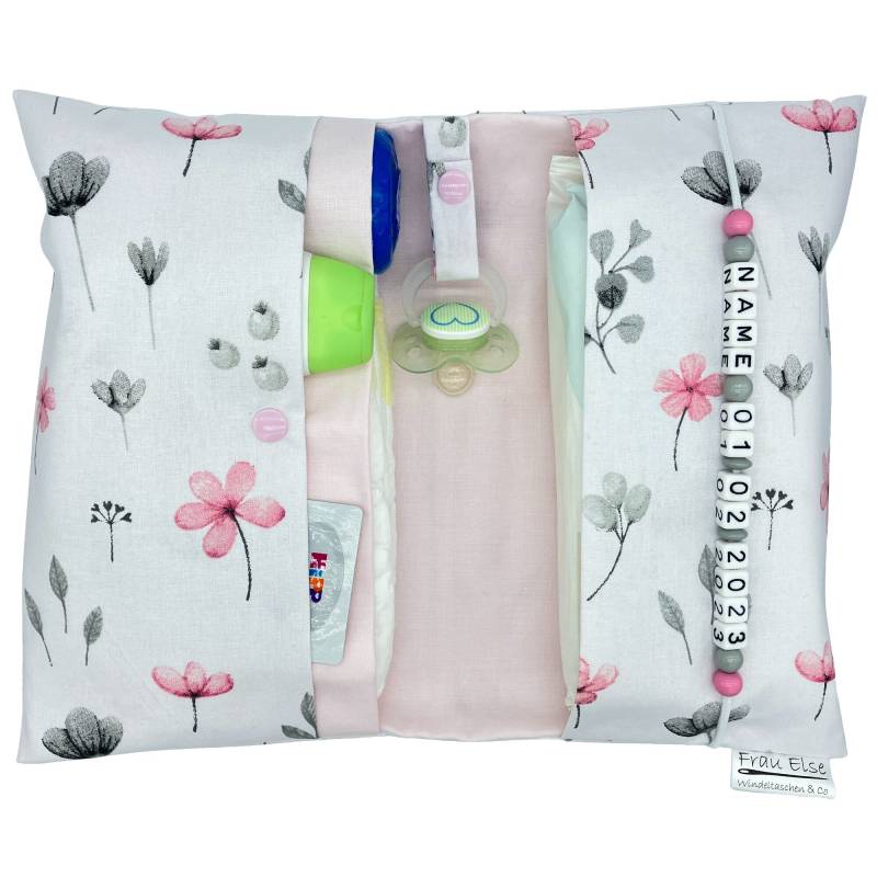 Windeltasche Mit Name To Go Wickeltasche Xxl Blüte Blumen Boho Vintage Zwillinge Geschenk Geburt Baby Taufe Unterwegs Mädchen Personalisiert von FrauElse