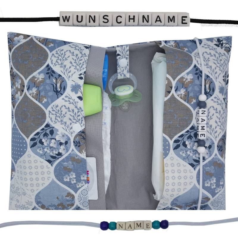 Windeltasche Mit Name To Go Wickeltasche Xxl Zwillinge Blume Tracht Raute Fächer Windeletui Baby Unterwegs Mädchen Junge Personalisierbar von FrauElse
