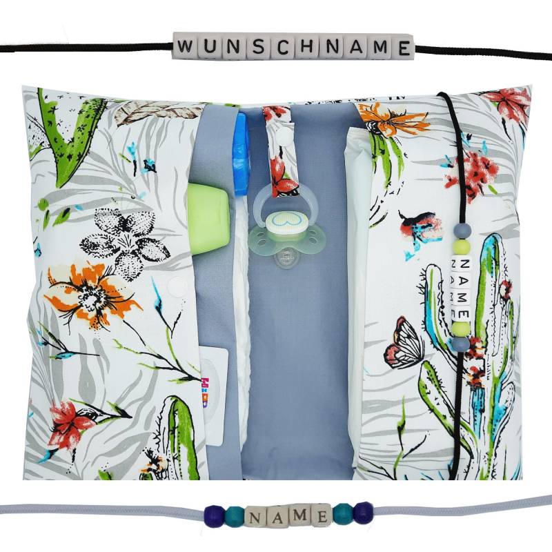 Windeltasche Mit Name Wickeltasche Bunte Kakteen Blumen Zwillinge Windeletui Geschenk Geburt Baby Taufe Unterwegs Mädchen Personalisiert von FrauElse