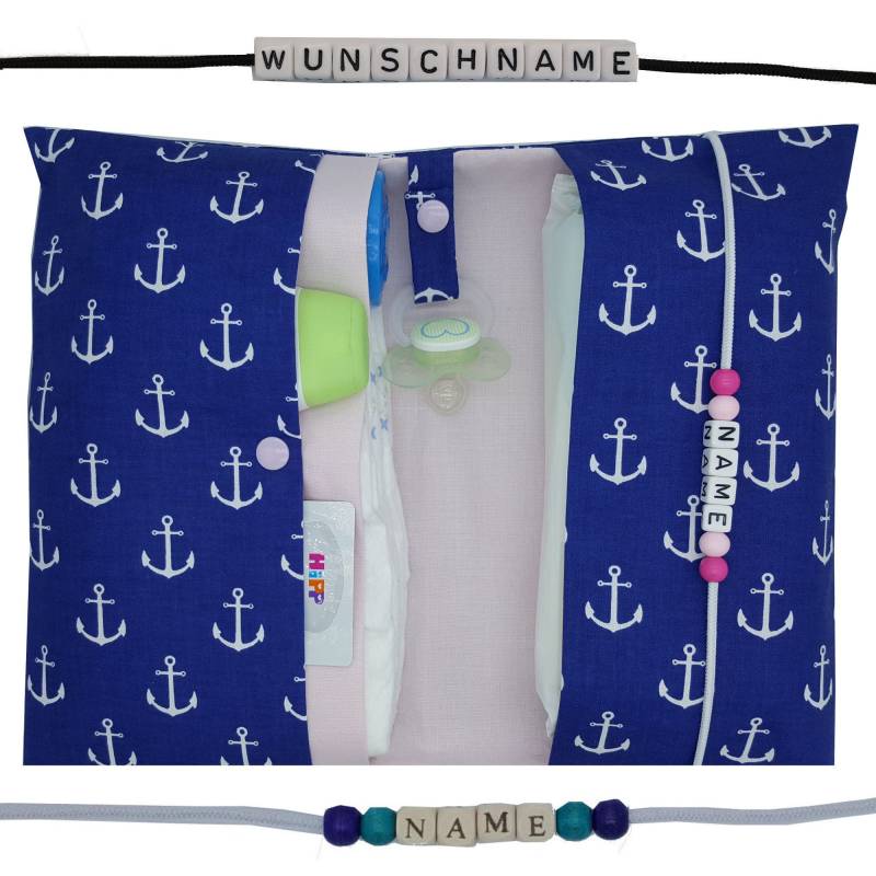 Windeltasche Mit Name Wickeltasche Xxl Anker Maritim Zwillinge Viele Fächer Windeletui Geschenk Baby Geburt Unterwegs Mädchen Personalisiert von FrauElse