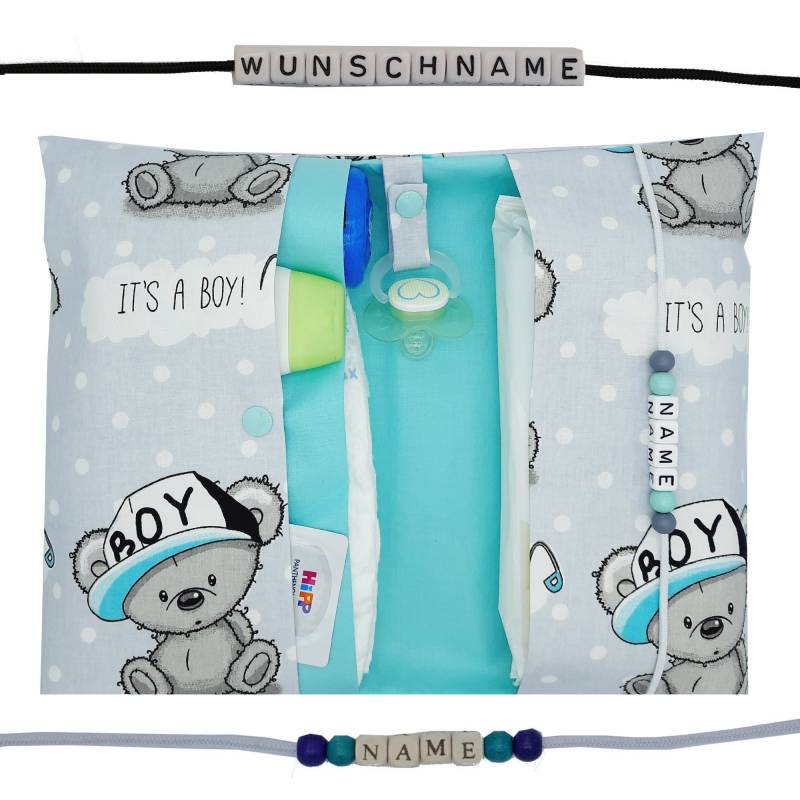 Windeltasche Mit Name Wickeltasche Xxl "It Is A Boy" Zwillinge Mint Windeletui Baby Unterwegs Junge Personalisierbar Geschenk Geburt Taufe von FrauElse