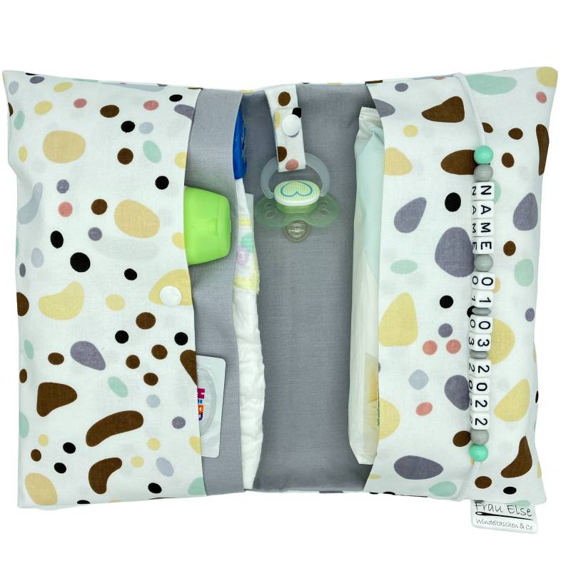 Windeltasche To Go Mit Name Wickeltasche Xxl Punkte Grau Mint Zwillinge Viele Fächer Windeletui Baby Geschenk Geburt Taufe Unterwegs Junge von FrauElse