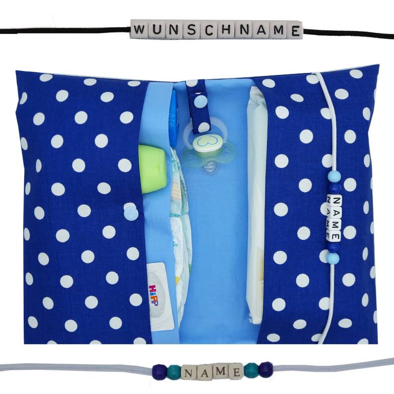 Windeltasche To Go Mit Name Wickeltasche Xxl Punkte Hellblau Zwillinge Viele Fächer Windeletui Baby Geschenk Geburt Taufe Unterwegs Junge von FrauElse