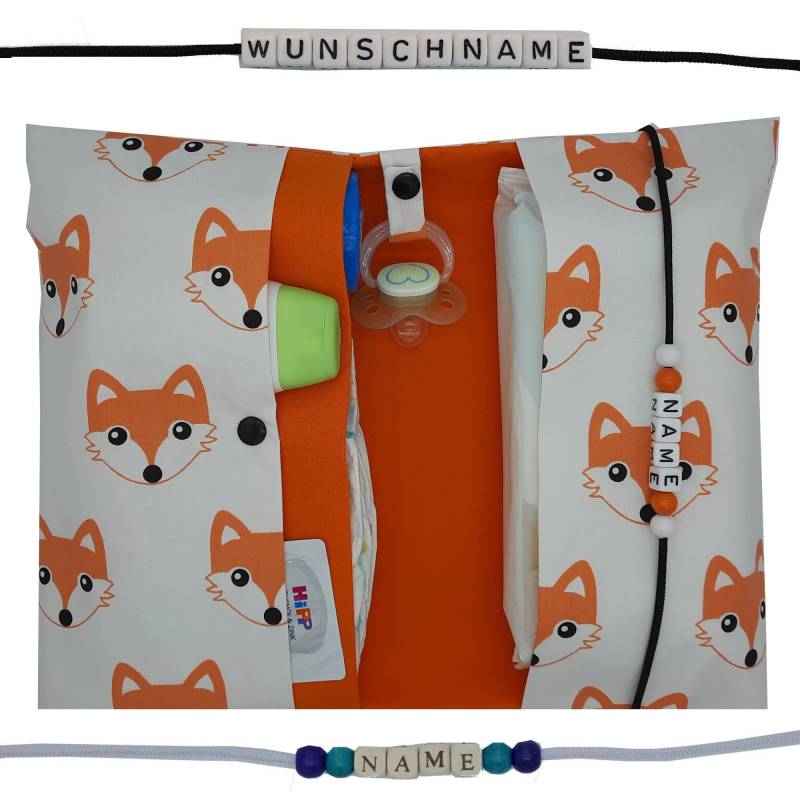 Windeltasche To Go Mit Name Wickeltasche Xxl Zwillinge Fuchs Schnullerkette Fächer Windeletui Baby Unterwegs Mädchen Junge Personalisierbar von FrauElse