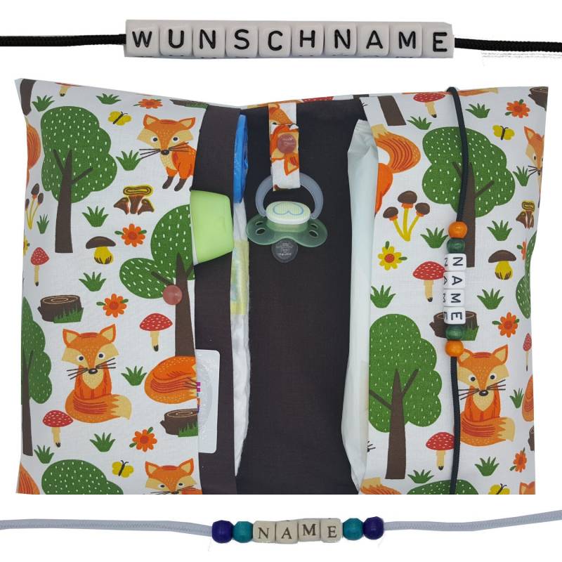 Windeltasche To Go Mit Name Wickeltasche Xxl Zwillinge Fuchs Schnullerkette Fächer Windeletui Baby Unterwegs Mädchen Junge Personalisierbar von FrauElse