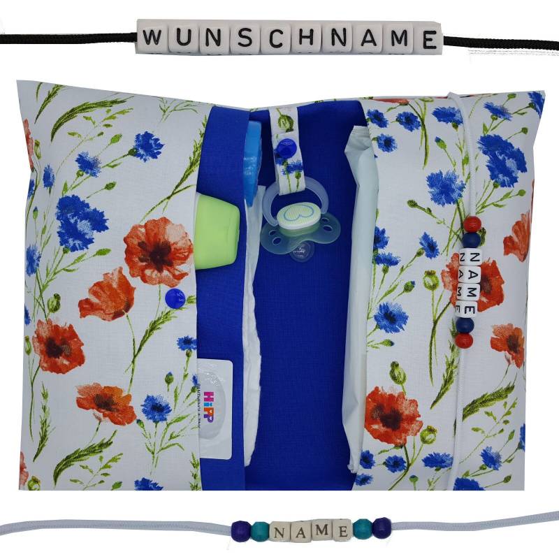 Windeltasche To Go Mit Name Wickeltasche Xxl Zwillinge Mohnblumen Floral Windeletui Geburt Taufe Baby Unterwegs Mädchen Junge Personalisiert von FrauElse