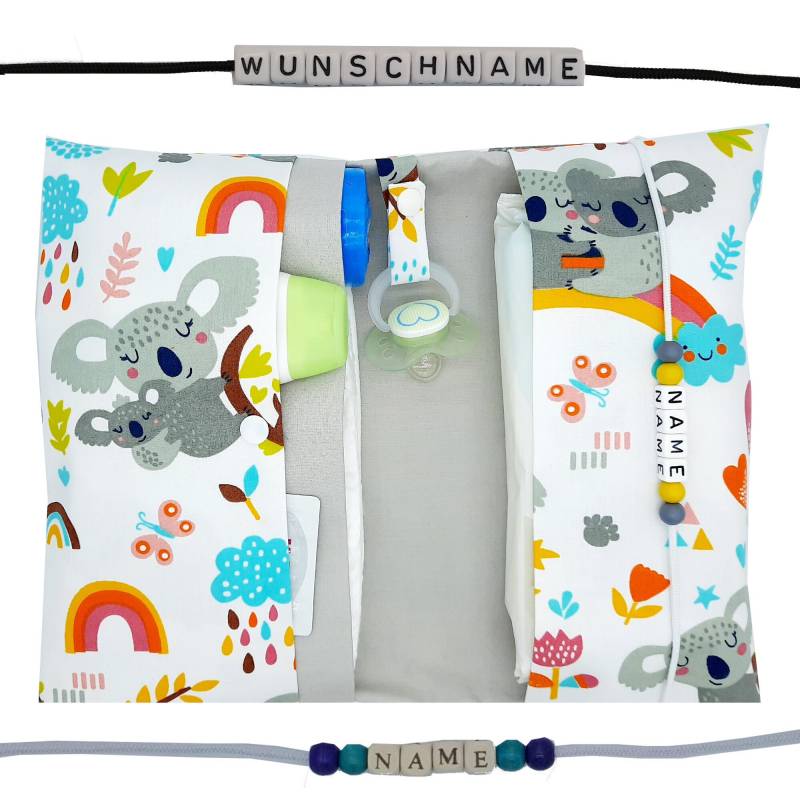 Windeltasche To Go Mit Name Wickeltasche Xxl Zwillinge Tiere Koala Bär Viele Fächer Windeletui Baby Unterwegs Mädchen Junge Personalisiert von FrauElse