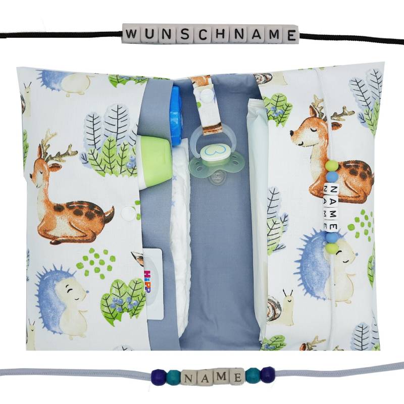 Windeltasche To Go Mit Name Wickeltasche Xxl Zwillinge Waldtier Reh Fuchs Lgel Fächer Windeletui Baby Unterwegs Mädchen Junge Personalisiert von FrauElse