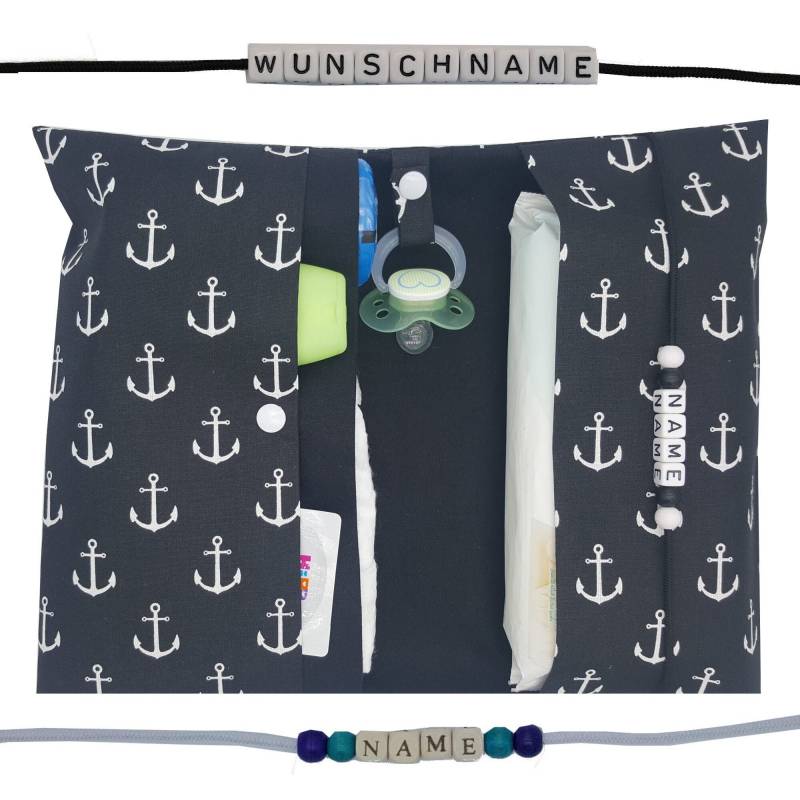 Windeltasche To Go Name Wickeltasche Xxl Anker Maritim Zwillinge Viele Fächer Windeletui Baby Unterwegs Junge Mädchen Personalisiert Else von FrauElse