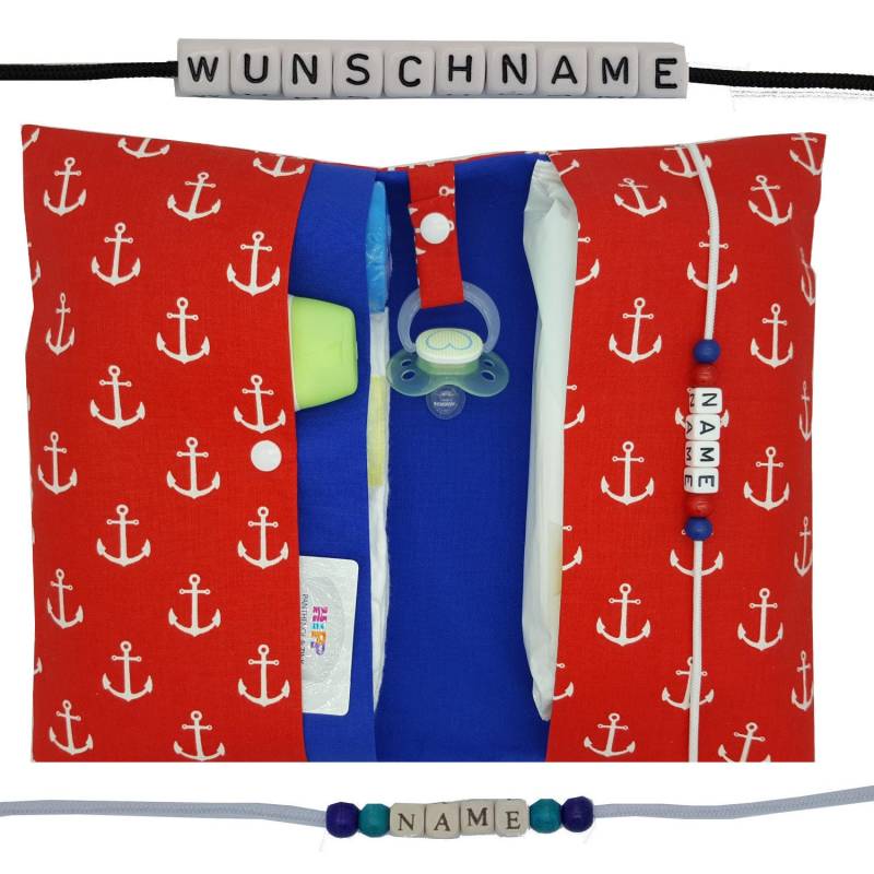 Windeltasche To Go Name Wickeltasche Xxl Anker Maritim Zwillinge Viele Fächer Windeletui Baby Unterwegs Junge Mädchen Personalisiert Else von FrauElse