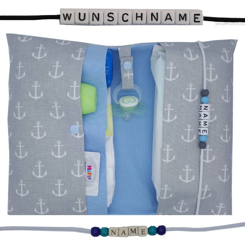 Windeltasche To Go Name Wickeltasche Xxl Anker Maritim Zwillinge Viele Fächer Windeletui Geschenk Baby Geburt Unterwegs Junge Personalisiert von FrauElse
