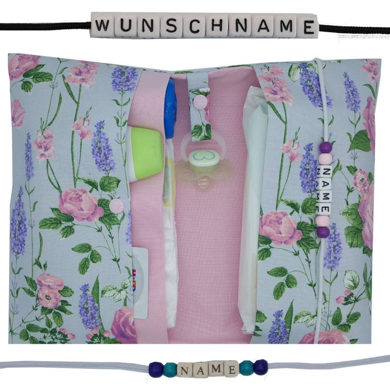 Windeltasche To Go Name Wickeltasche Xxl Blumen Floral Zwillinge Viele Fächer Windeletui Baby Unterwegs Mädchen Personalisiert Frau Else von FrauElse