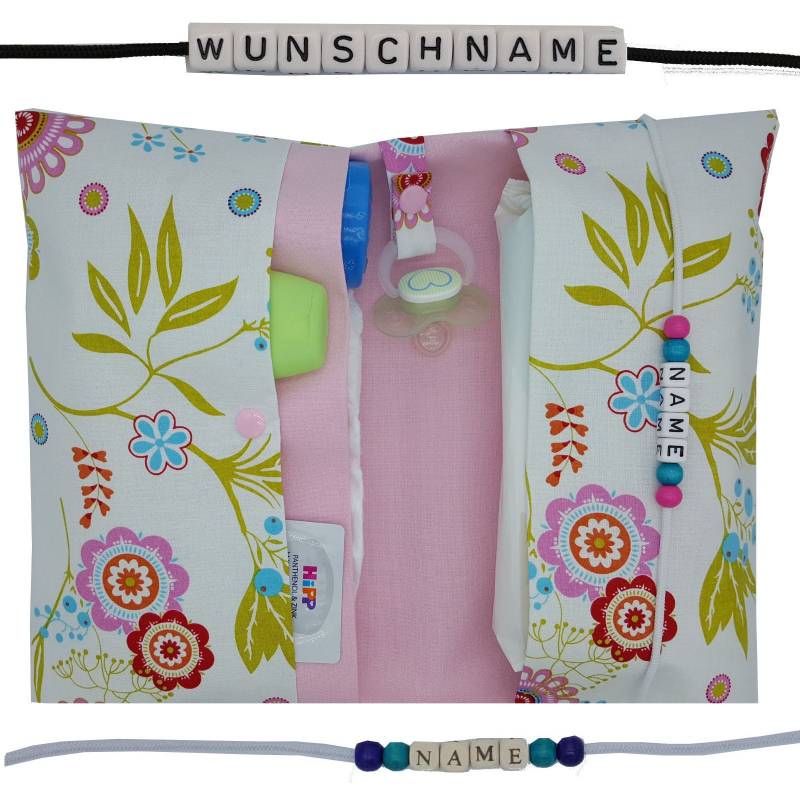 Windeltasche To Go Name Wickeltasche Xxl Blumen Floral Zwillinge Viele Fächer Windeletui Baby Unterwegs Mädchen Personalisiert Frau Else von FrauElse