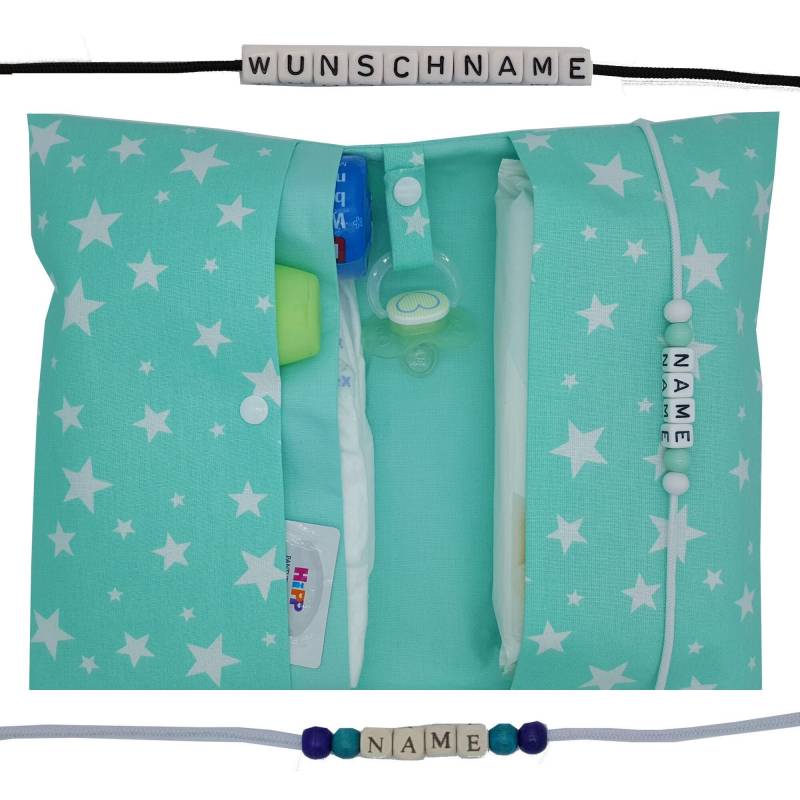 Windeltasche To Go Name Wickeltasche Xxl Sterne Zwillinge Fächer Windeletui Geburt Baby Taufe Unterwegs Junge Mädchen Personalisiert Mint von FrauElse
