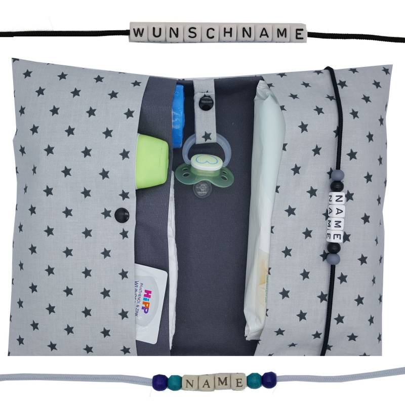 Windeltasche To Go Name Wickeltasche Xxl Sterne Zwillinge Viele Fächer Windeletui Baby Unterwegs Junge Mädchen Personalisiert Unisex Neutral von FrauElse